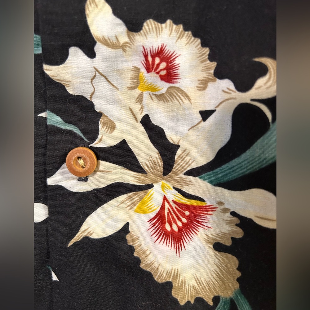 Paradise Found Vintage Star Orchid Floral Black Hawaiian Shirt Size XL - Picture 3 of 5